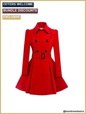 Women Wool Pea Coat with Belt Double Breasted Long Sleeve Notch Lapel Winter